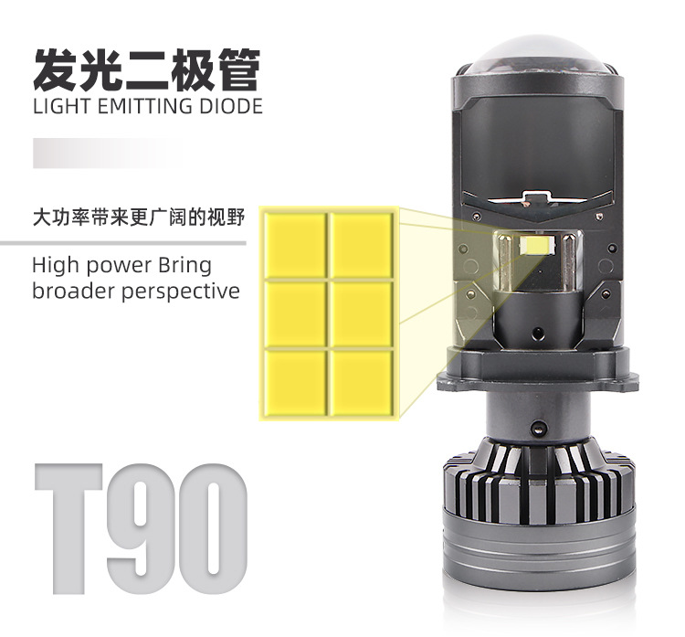T90 Car Led Headlight with Lens, Integrated High and Low Beam, 120W Ultra-Bright Laser Headlight, Modified H4 Motorcycle Light