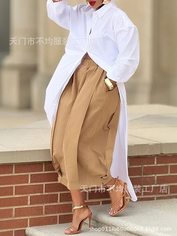 跨境欧美亚马逊外贸新款纯色宽松舒适休闲松紧腰显瘦七分阔腿裤女|undefined