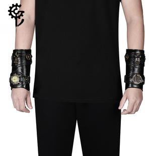 Halloween steampunk COSPLAY anime game PU leather color matching arm set stage performance costume gloves_voghion.com