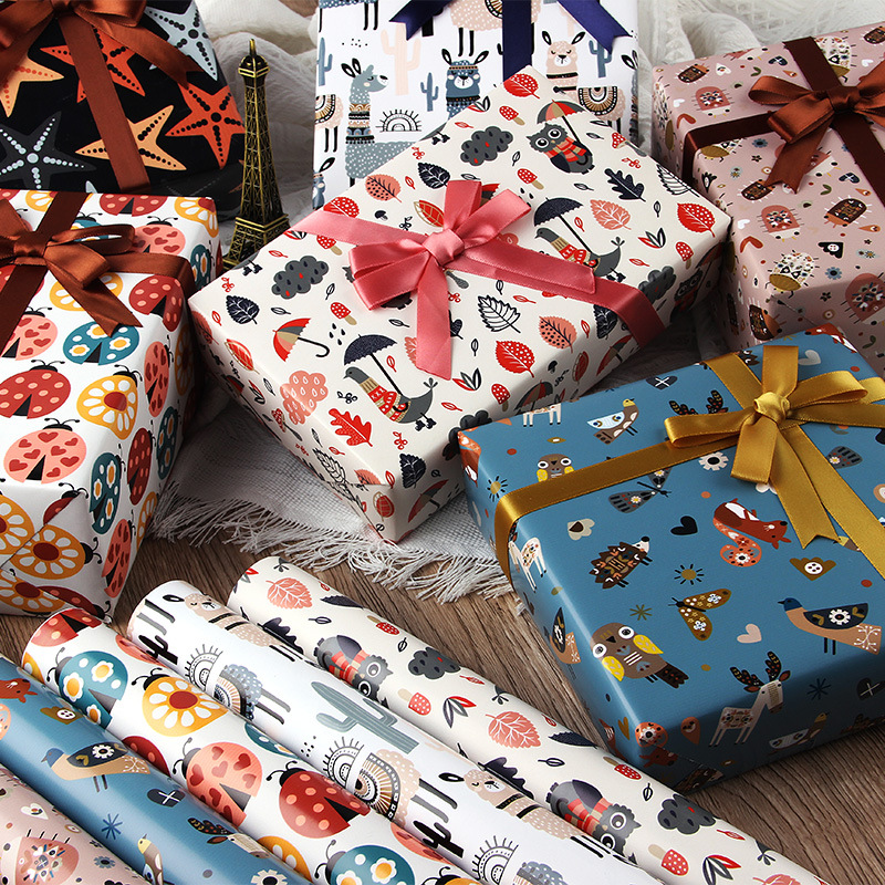 Papel de Regalo de Cumpleaños con Dibujos Animados de Amazon, Papel de Regalo con Animales, Papel de Envolver para Juguetes Infantiles, Papel para Cubiertas de Libros, Venta al por Mayor