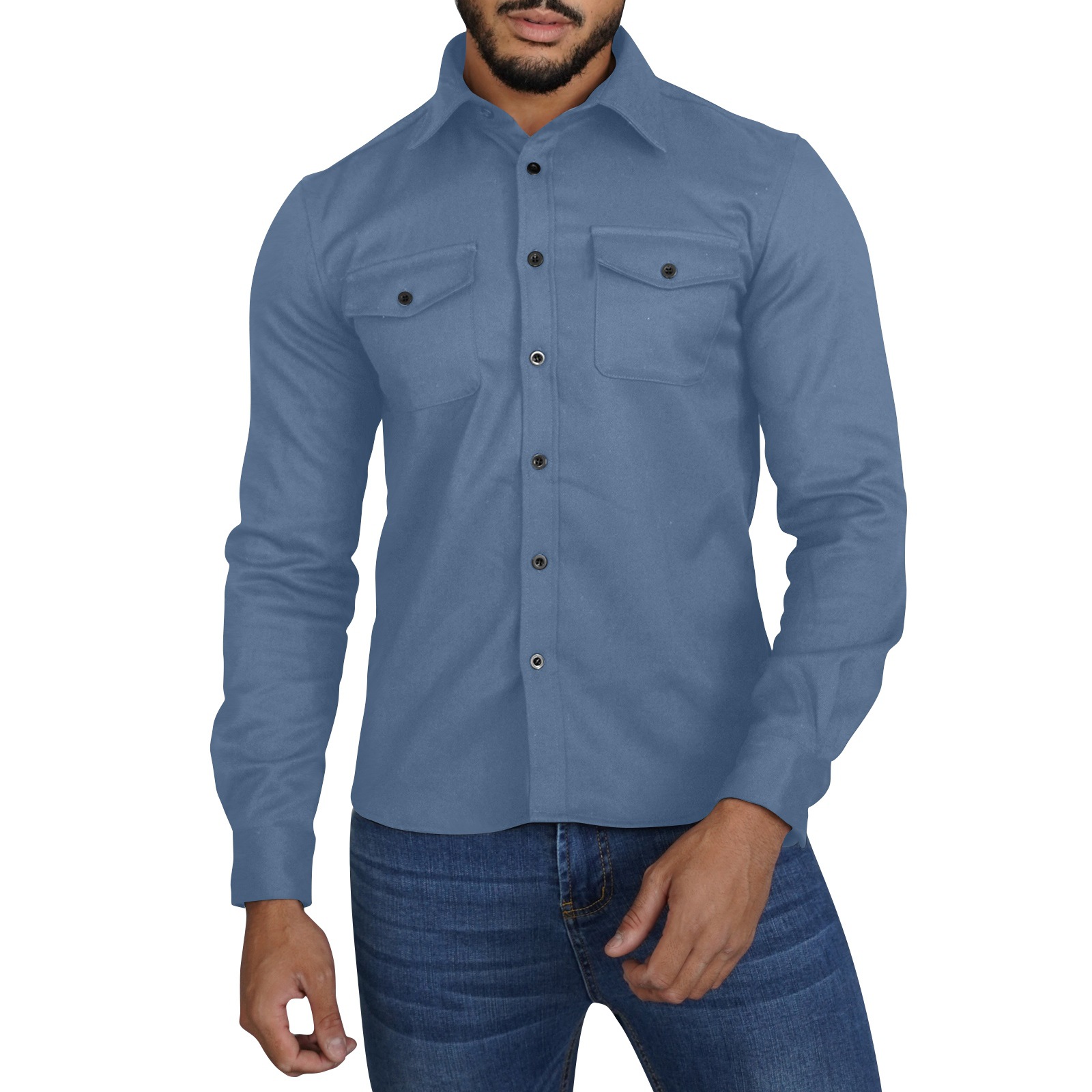 Neue männer der langarm einfarbig dicke wolle tasche casual hemd_voghion.com