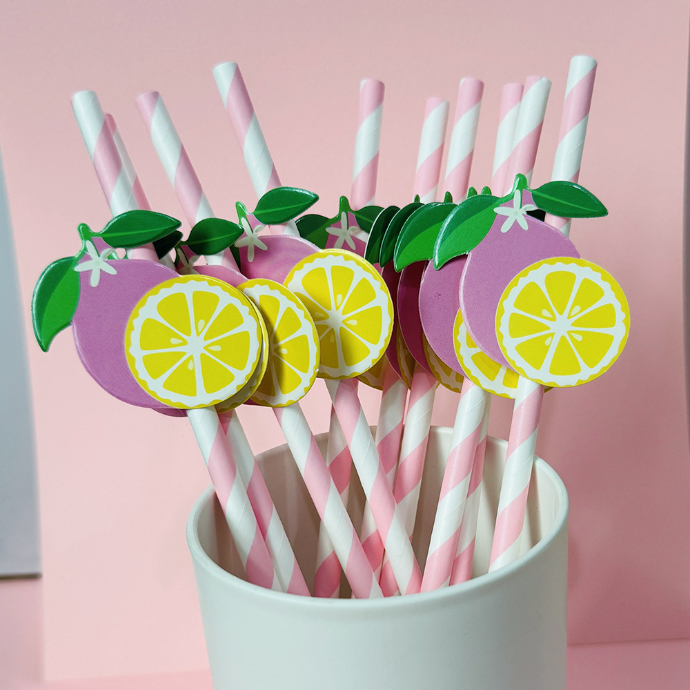 Suministros para fiestas transfronterizas Pajitas de limón de frutas creativas Pajitas de papel desechables Pajitas de bebidas de jugo Spot al por mayor
