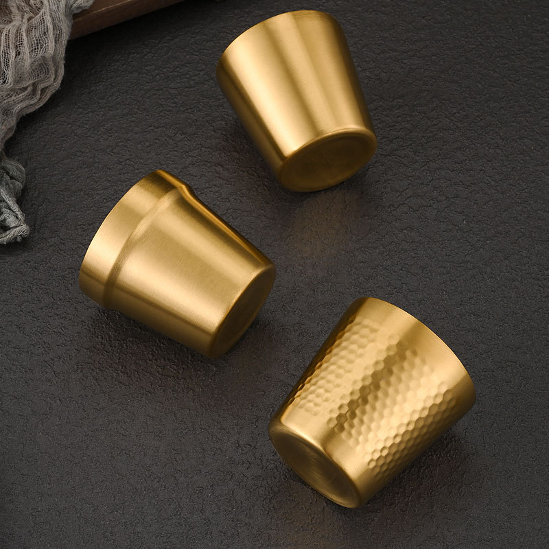 Coreano 304 de acero inoxidable de doble capa de oro taza de agua barbacoa restaurante cerveza taza de té bebida taza logotipo personalizado