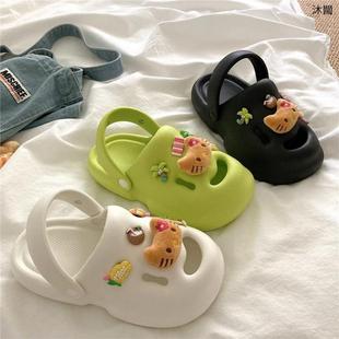 Beach Kitten~! Niche Cute Thick-Soled Clogs for Women, Summer Closed-Toe Slippers for Outdoor Wear, Cloud-Like Sandals