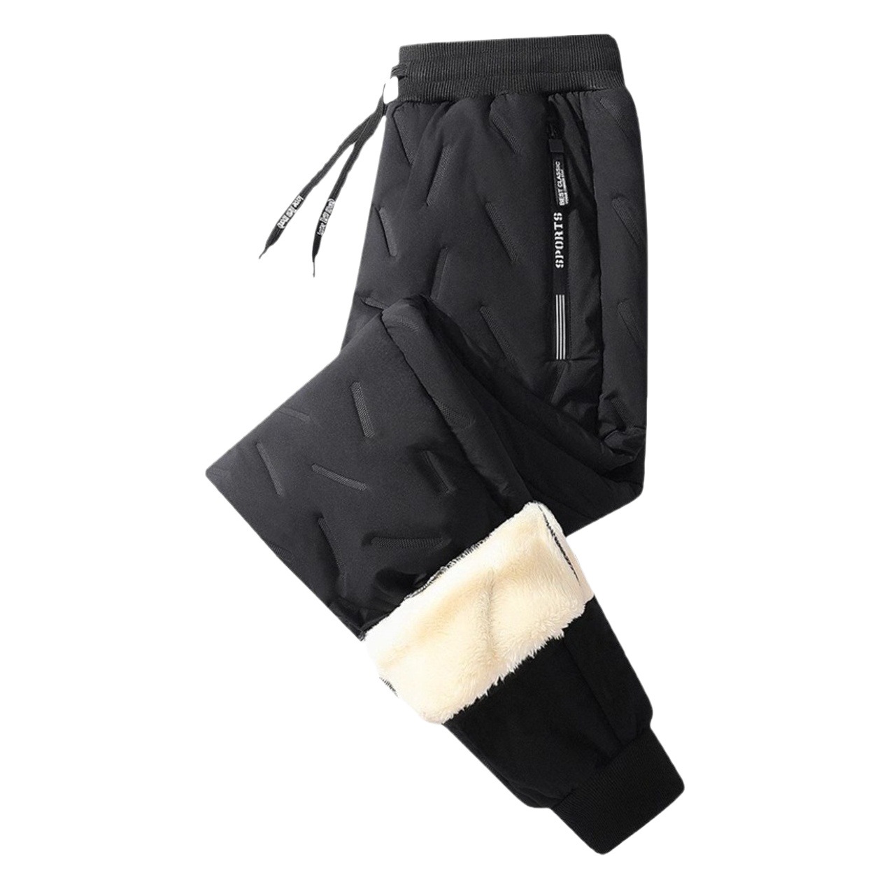 Forrado de vellón engrosado de los hombres pantalones de lana de cordero de invierno rectos casuales pantalones atados al tobillo cálido a prueba de viento impermeable pantalones de nieve