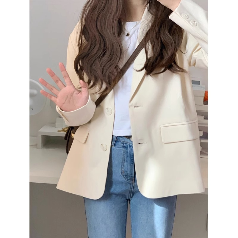 Autumn 2024 New Chic Casual White Suit Jacket Women's Korean Style Elegant Short Suit Top