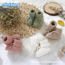 ins热卖秋冬新款婴幼儿纯色可爱蝴蝶结针织学步鞋毛线针织地板袜