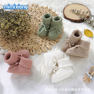 Ins Hot Selling Autumn and Winter New Infant Pure Color Cute Bow Knitted Toddler Shoes Wool Knitted Floor Socks