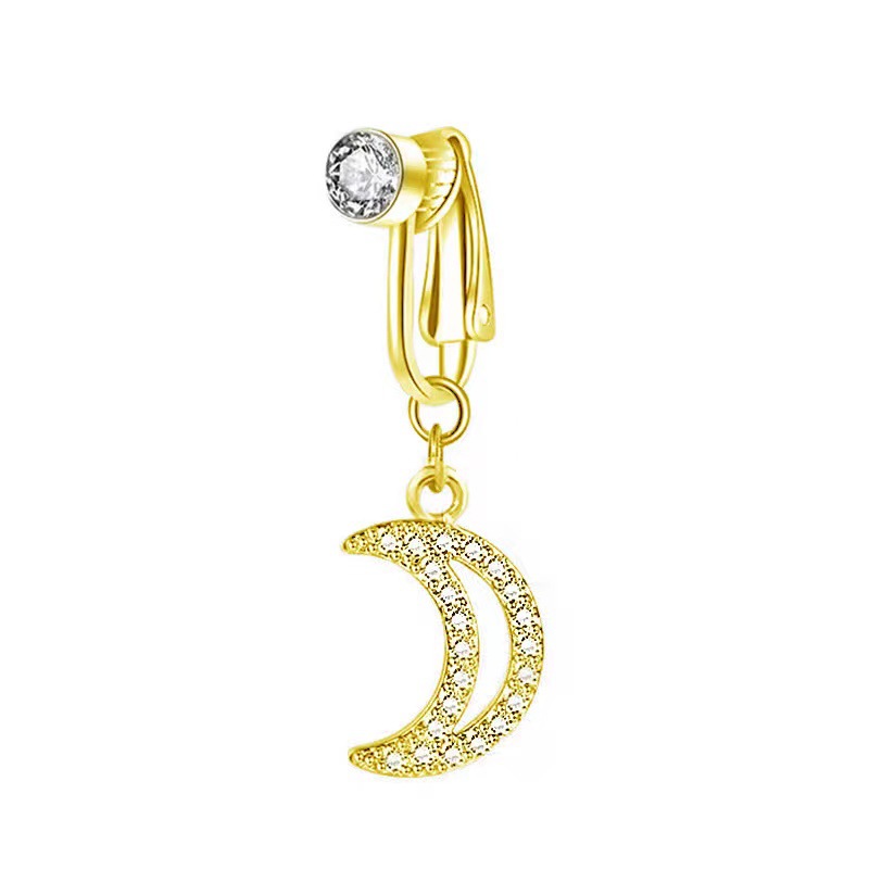 No-piercing Moon Flower And Bee Belly Button Clip With Crystals_voghion.com