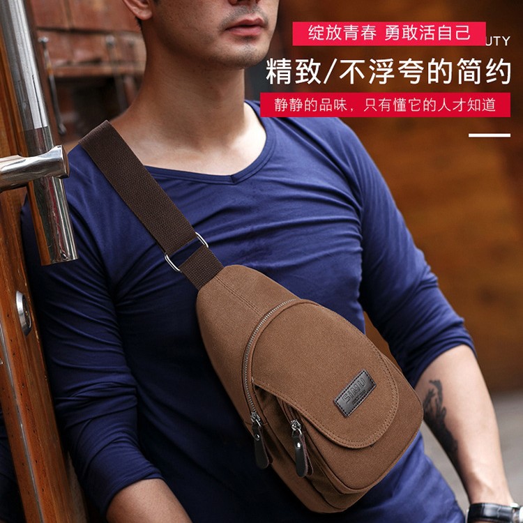 Simu New Fashion Crossbody Bag Men's Chest Bag Canvas Casual Hanging Bag Men's Backpack Shoulder Bag Small Satchel Trendy Brand