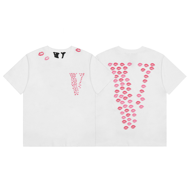 外単VLONE FOG潮牌大v字母Logo桜半袖スケッチ刺繍唇印落書きプリントtシャツ|undefined