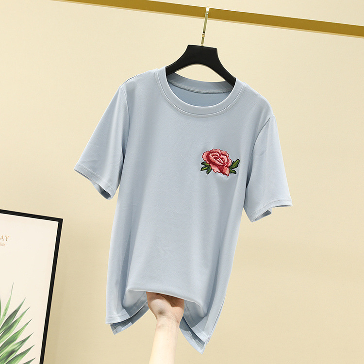 rose embroidery slim t-shirt NSAM36895
