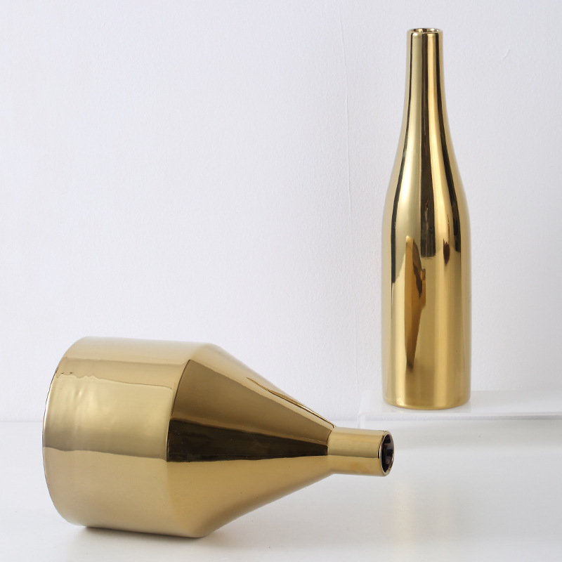 Estilo nórdico de cerámica jarrón de oro galvanoplastia artesanía decoración conjunto de tres piezas decoración suave decoración del hogar al por mayor