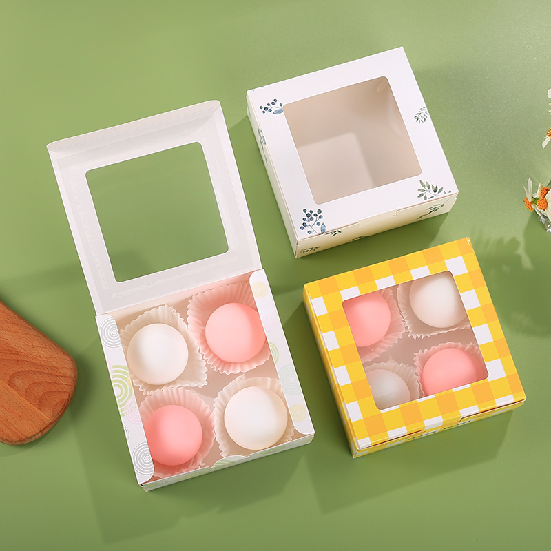 Caja de embalaje de tartas de pastel, caja de embalaje de tartas de pastel de cuatro granos, caja de embalaje de papas fritas de comida rápida desechable de 2 / 4 / 6 granos, caja de nieve