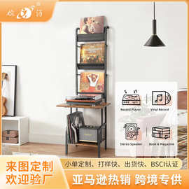 亚马逊黑胶唱片立式收纳架家用创意杂志cd唱片机架子多功能置物架