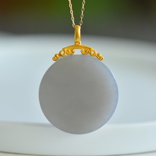 Fubei Diamond Jewelry [18K Gold Inlaid with Hetian Qinghai Material Smoky Purple Round Flat Brand Pendant] Bare Stone about 30*30mm