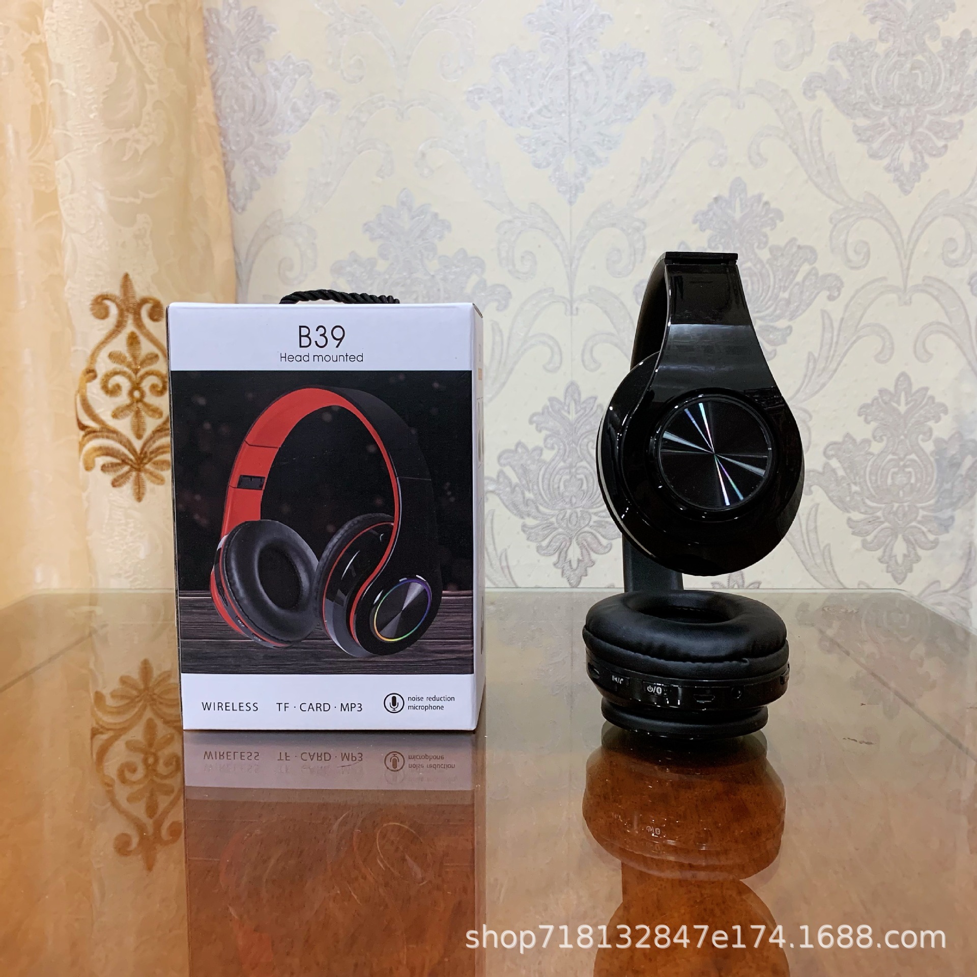 Nuevo auricular inalámbrico luminoso B39 transfronterizo, teléfono de juegos, tarjeta plegable UV, auricular Bluetooth al por mayor