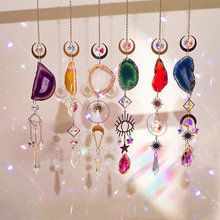 跨境新品天然石水晶风铃碎石太阳捕手七彩玛瑙原石室内花园挂件