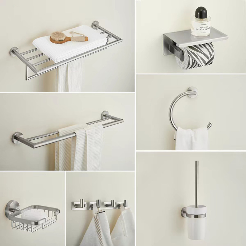 304 Stainless Steel Bathroom Simple Paper Towel Holder Home Bathroom Accessory Set Brushed Towel Ring Bath Towel Rack