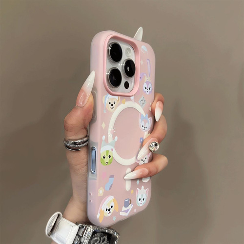 Magnetic Jelly Dual-Function Phone Case with Back Panel Hollow Protection Case for Apple iPhone with Stand, Cute for Girls