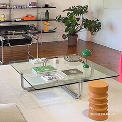 モダンでシンプルな中世のガラスコーヒーテーブル小さなリビングルームソファローテーブルサイドテーブルデザイナーコーヒーテーブルスクエアテーブル