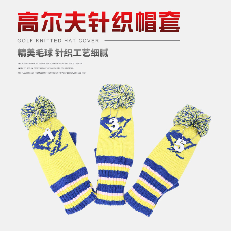 Transfronterizo AliExpress golf suministros club cubierta de rayas horizontales de punto sombrero conjunto personalizado conjunto de lana cabeza de la varilla cubierta protectora