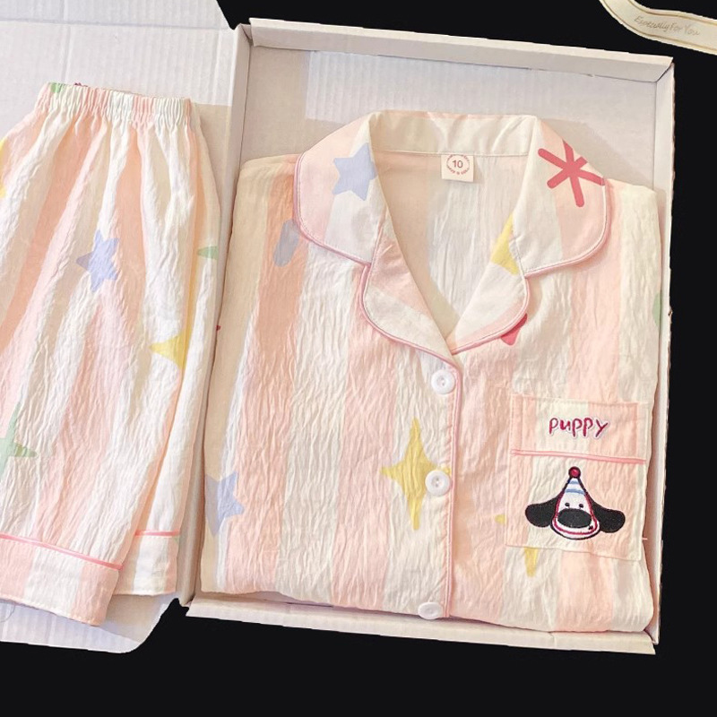 2025新款KT猫女童睡衣夏季短袖云朵棉薄款可爱儿童女孩家居服套装|undefined