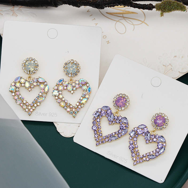 925 Silver Needle South Korea temperament color diamond earrings exaggerated love earrings