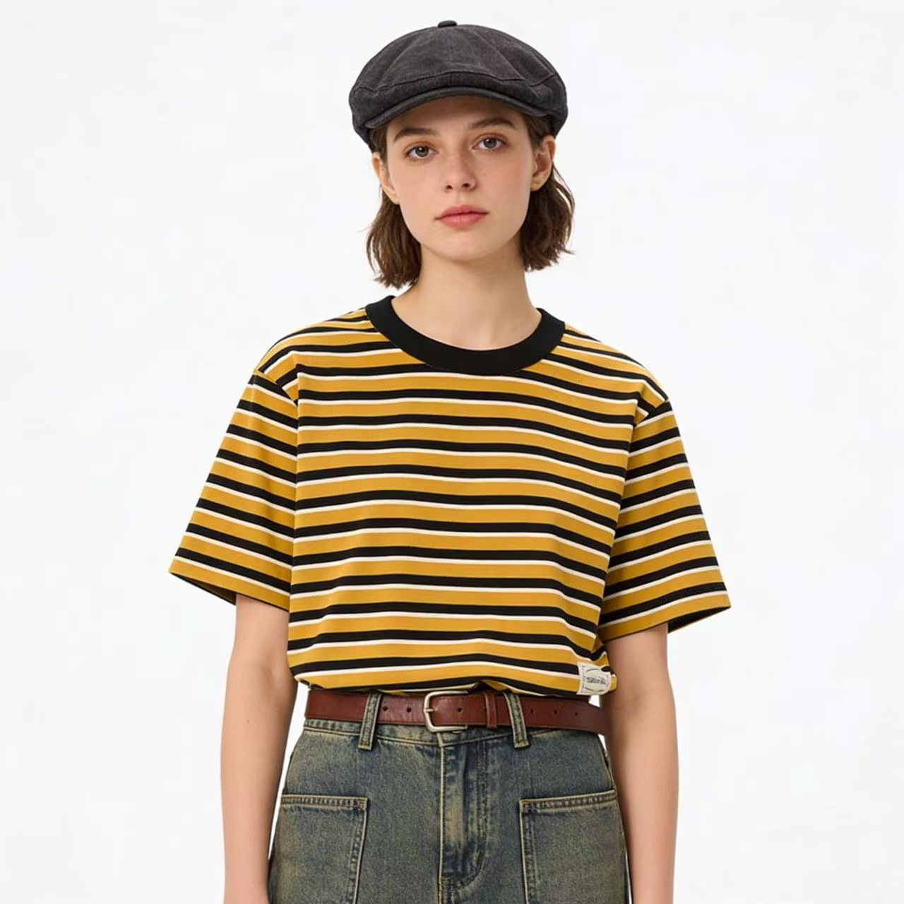 Nuevo OKONKWO 230G Camiseta de manga corta de algodón a rayas camisa Sea Spirit ameikaji