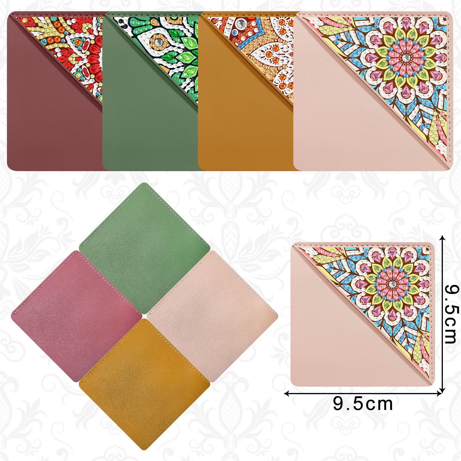 Nuevos accesorios transfronterizos para pintura de diamantes, pegatinas de diamantes DIY, diamantes de cristal hechos a mano, juego de marcapáginas de esquina de PU, venta al por mayor