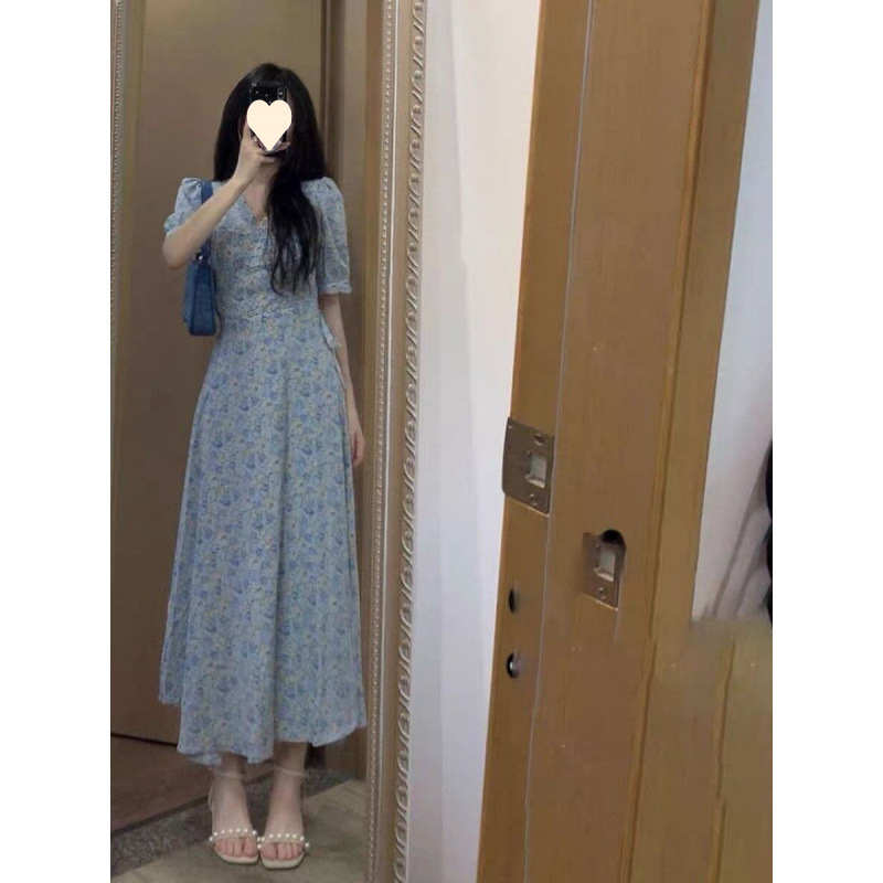 夏の初恋ワンピースティーブレイク美しいドレス女性のためのシックなニッチアートミルクスイート花柄ロングドレス女性のための|undefined