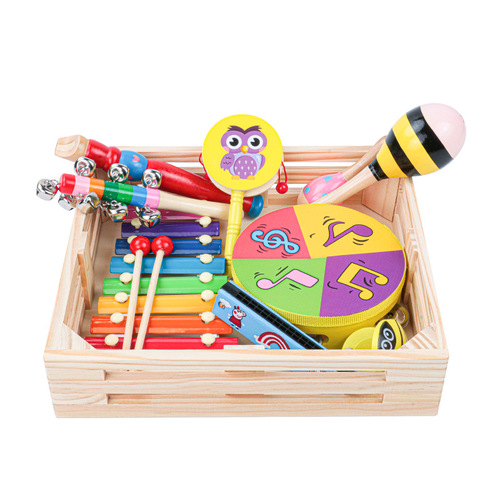 Wooden children's musical instrument combination wooden early education infant drum rattle percussion music set castanets musical instrument toys