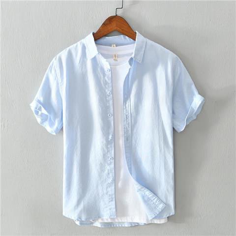 Camisa de lino de verano Camisa de lino suelta delgada de manga corta para hombre Camisa de lino de algodón casual retro japonés de estilo chino