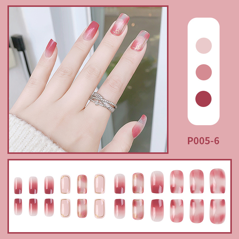 Fashion Manicure Mid-length Blush Golden Edge Blooming Fake Nail Wholesale display picture 7