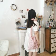 Amazon Cross-border Supply Yarn-dotted Canvas Bag for Women Summer Single Shoulder Crossbody Tied Canvas Bag Makeup Storage Bag