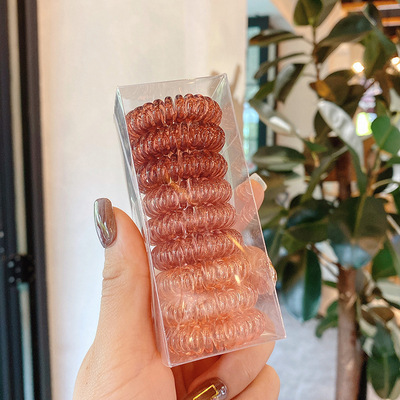韓国風スイートヘアアクセサリー 夏用電話コード風丸型ヘアゴム 女性用高級感ヘアリング 丸型万能ヘアゴム 髪を結ぶゴムバンド|undefined
