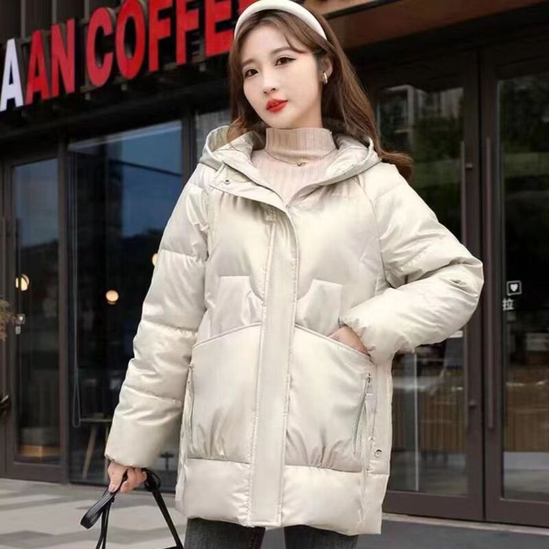 2024 No-Wash Thickened down Cotton Coat for Women, Plus Size, Hooded, Mid-Length, Loose-Fitting, Warm, Stylish Sequin Jacket for Moms