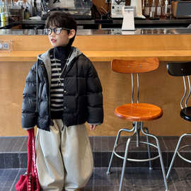 泰如2025冬季新款韩版男童连帽防寒保暖90白鸭绒服儿童羽绒服外套