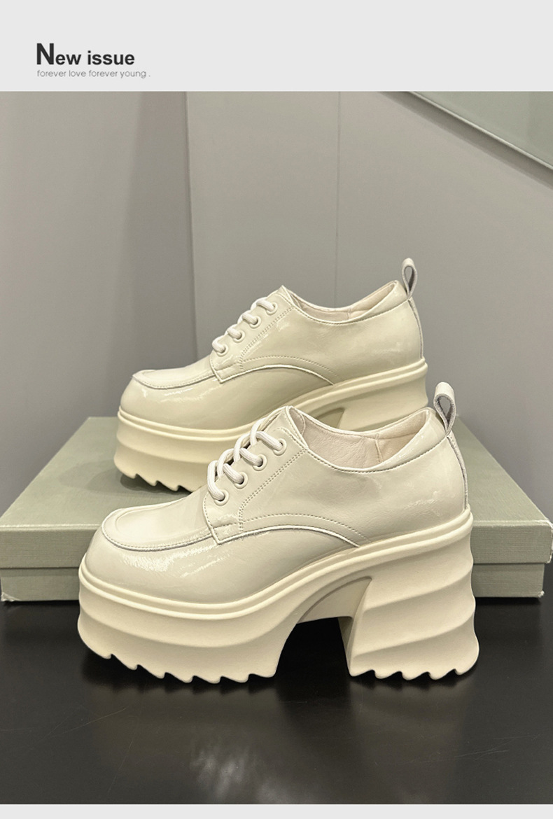 Thick soled loafers for women, autumn 2023 new versatile square toe height increasing single shoes, women's lace up_voghion.com
