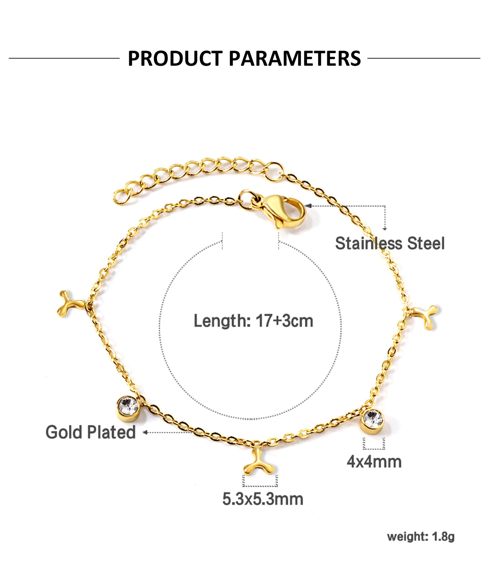 304 Stainless Steel Pendant Material Casual Elegant Lady Geometric 304 Stainless Steel Cable Chain Bracelets In Bulk