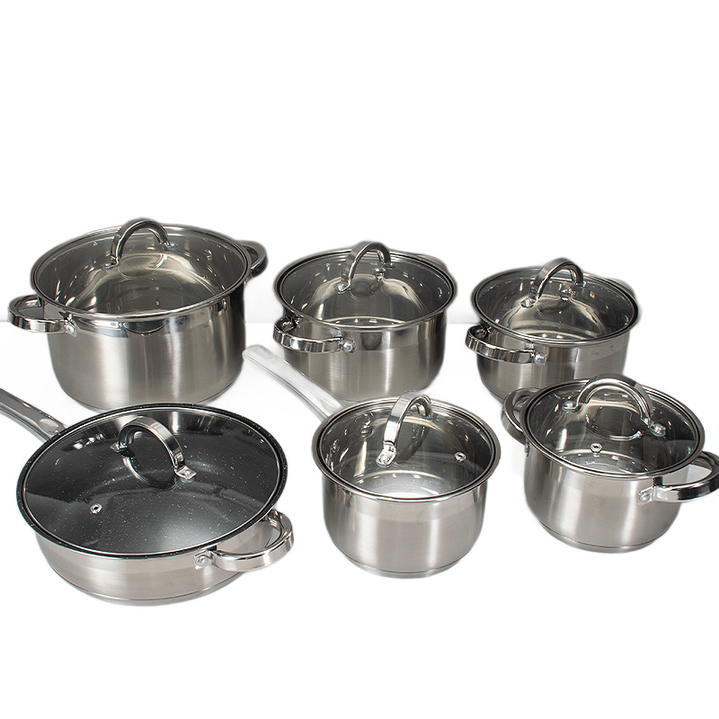 Conjunto de 12 piezas de cocina de acero inoxidable, cocina doméstica, cocina de aluminio, cubierta de vidrio, comercio exterior image 6
