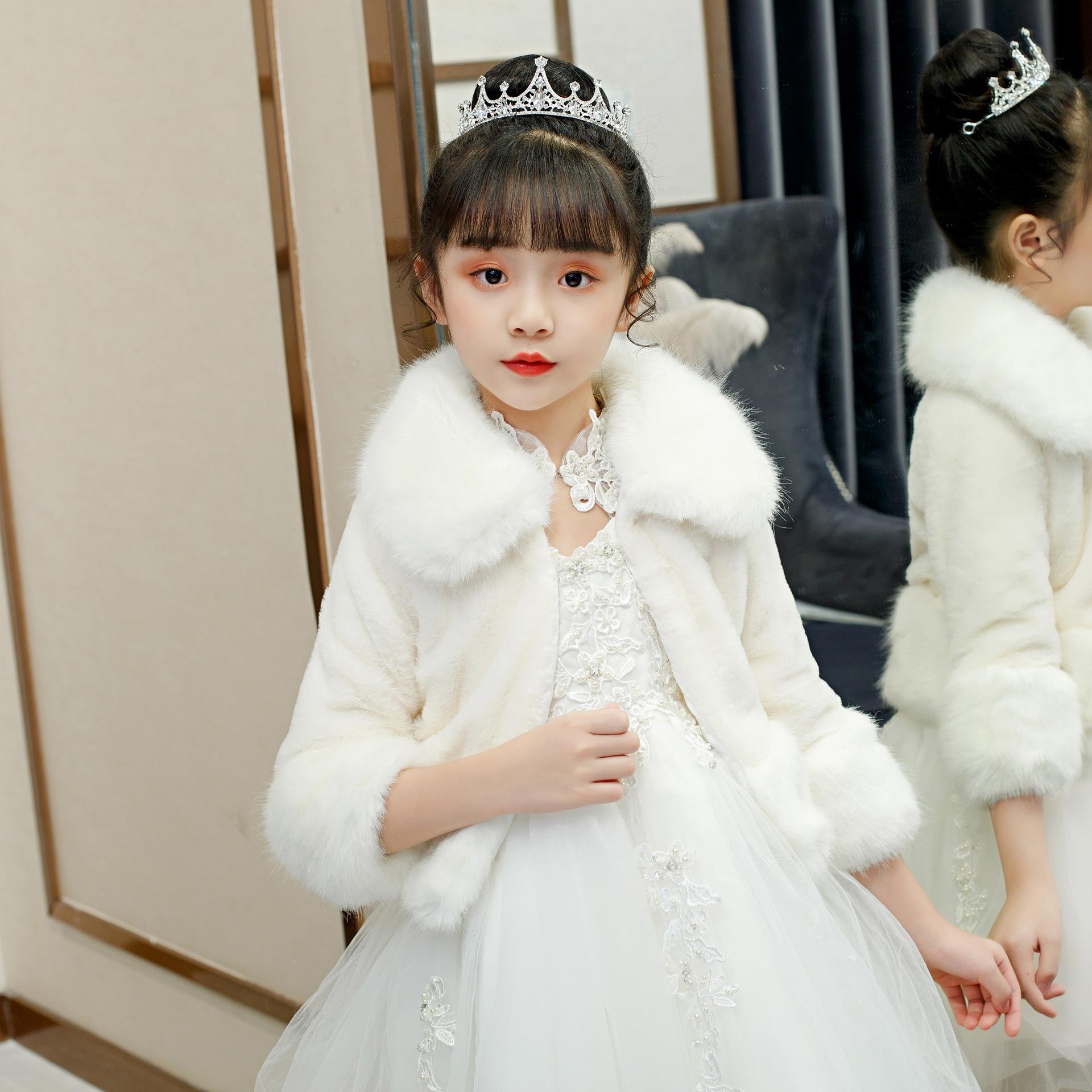 Capa para niños, vestido de princesa de felpa, abrigo de manga larga para salir en otoño e invierno, chal de piel cálido para niña de flores