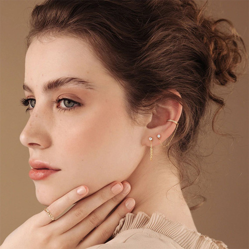 eManco cross-border new stainless steel tassel earrings European and American light luxury color rhinestone earrings personalized versatile earrings