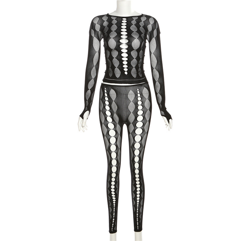 Dam catsuit set i stickat material med urringning sommar_voghion.com
