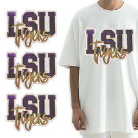 欧美品质现货LSU tigers26cm亮片珠片大布贴 老虎熨烫衣服补丁