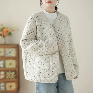 2026冬新款撞色波点棉服宽松显瘦保暖个性灯芯绒外套女