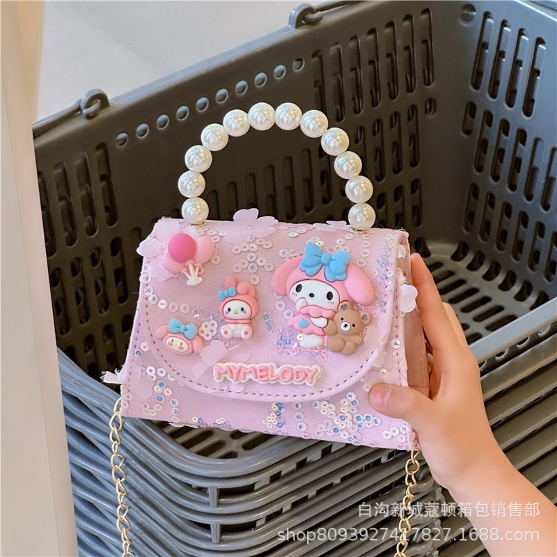 Bolsos infantiles, bolsos de moda princesa de perlas, bolsos de cambio de chicas lindas, bolsos de hombro de encaje