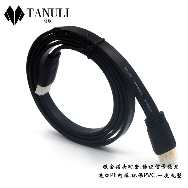 Noodle HDMI плоский кабель с золотым наконечником HDMI, кабель высокой четкости, поддерживает 3D, подключение к телевизору и компьютеру, версия 1.4, черный