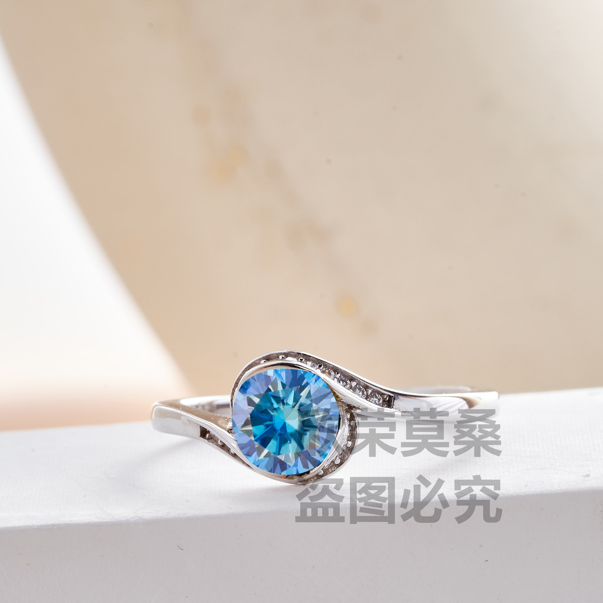 1CT anillo de piedra de color con certificado GRA tarjeta negra plata esterlina S925 anillo de comercio electrónico transfronterizo venta caliente