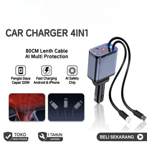 4-in-1 Car Fast Charging Charger with 80cm Cable Multifunctional Car Power Adapter